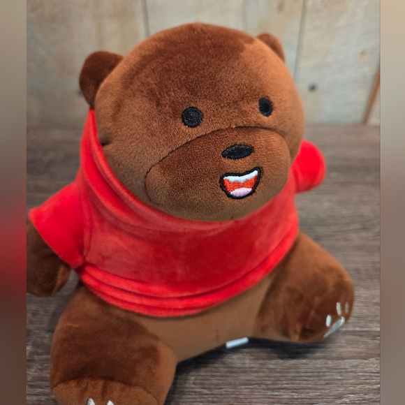 We Bare Bears Grizzly Plush In Red Removable Hood Cartoon Plush Teddy Bear - Picture 3 of 5